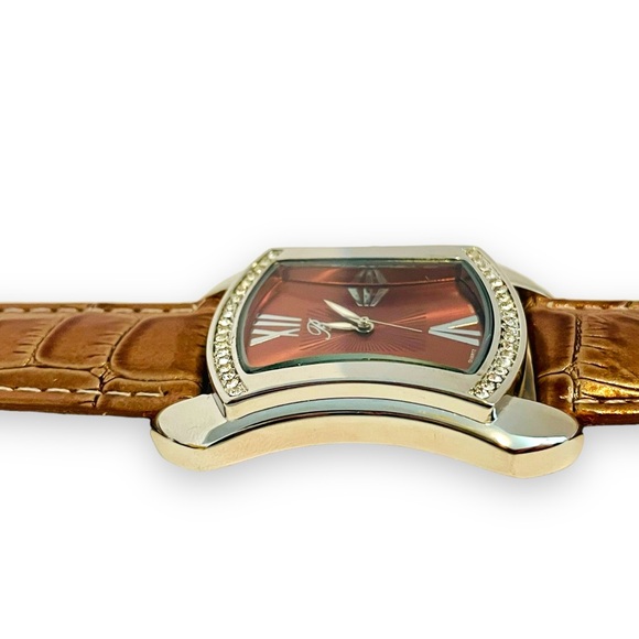 Watch Womens Designer Watch BURGI Rhinestone Brown Leather Wristwatch - Picture 15 of 16